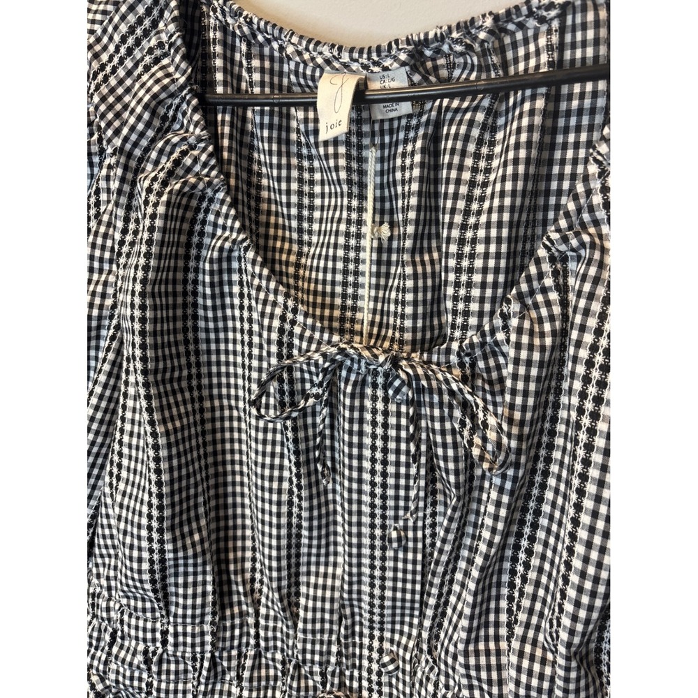 NWT Anthropologie Joie Gingham Puff Sleeve Peplum Blouse Black White Top Size L - Picture 2 of 6